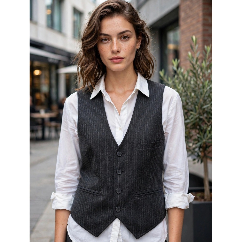 Club Monaco Wool Cashmere Pinstripe Waistcoat Vest Grey Small 02600369